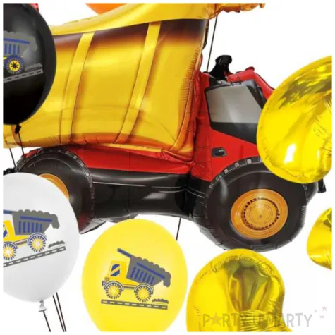 zestaw balonow urodzinowych cyfra 3 wywrotka na budowe i gwiazda czerwona 8 sztuk