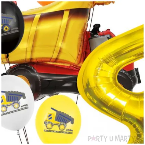 zestaw balonow urodzinowych cyfra 4 wywrotka na budowe i gwiazda czerwona 8 sztuk