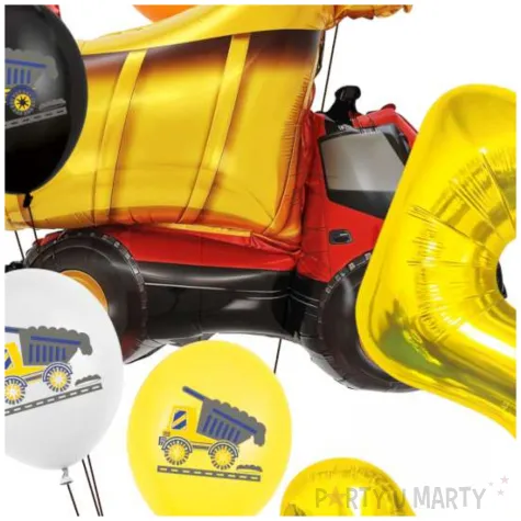 zestaw balonow urodzinowych cyfra 5 wywrotka na budowe i gwiazda czerwona 8 sztuk