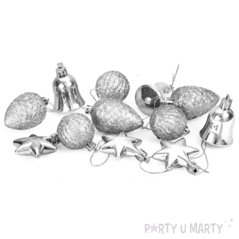 zestaw bombek swiateczny mix 12 srebrny arpex