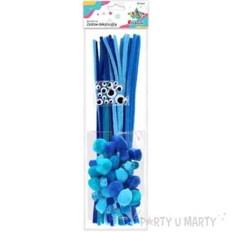 zestaw dekoracji druciki i oczka niebieski titanum 80 szt