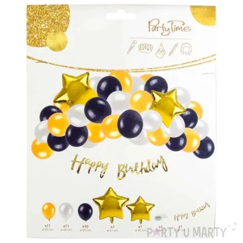 zestaw dekoracji happy birthday balony baner zloty arpex 53 elementy