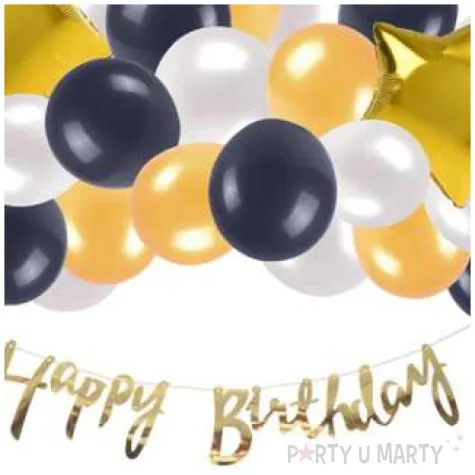 zestaw dekoracji happy birthday balony baner zloty arpex 53 elementy