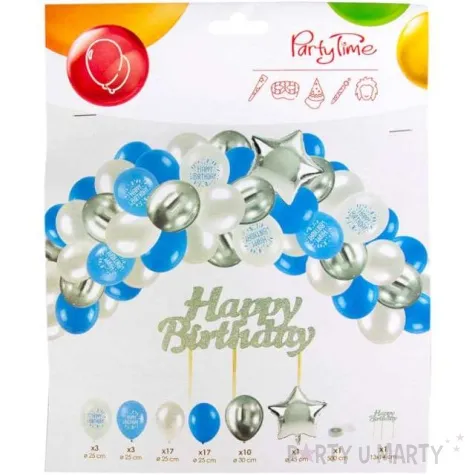 zestaw dekoracji happy birthday balony topper niebieski arpex 53 elementy