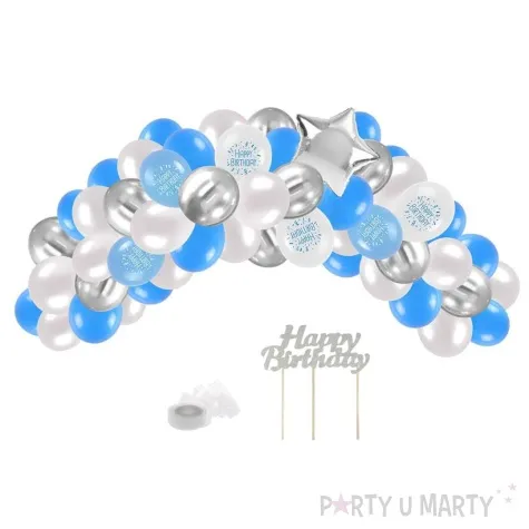 zestaw dekoracji happy birthday balony topper niebieski arpex 53 elementy