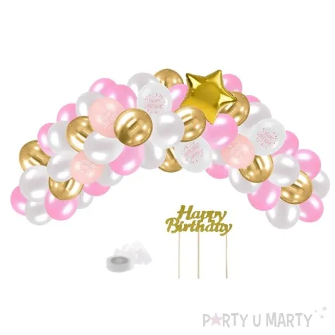 zestaw dekoracji happy birthday balony topper rozowy arpex 53 elementy