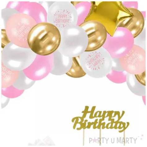 zestaw dekoracji happy birthday balony topper rozowy arpex 53 elementy