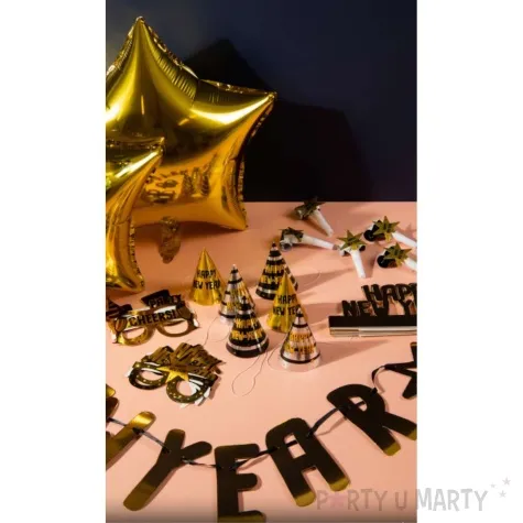 zestaw dekoracji happy new year black and gold folat 1 kpl