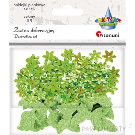 zestaw dekoracyjny naklejki cekiny motyle i kwiaty zielony titanum