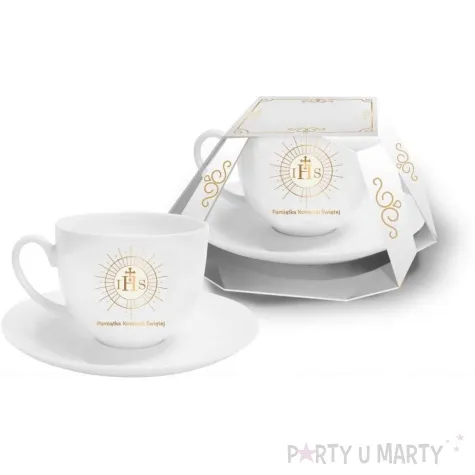 zestaw filizanka komunijna pamiatka komunii swietej hostia biala bgtech 220 ml