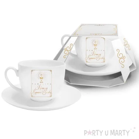 zestaw filizanka komunijna pamiatka komunii swietej ramka biala bgtech 220 ml