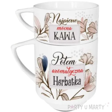 zestaw filizanka z kubkiem najpierw mocna kawa potem aromatyczna herbatka bgtech 2 szt