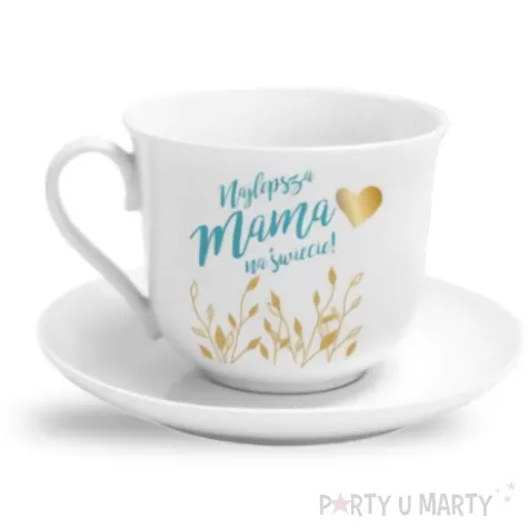 zestaw filizanka ze spodkiem najlepsza mama na swiecie biala bgtech 400 ml