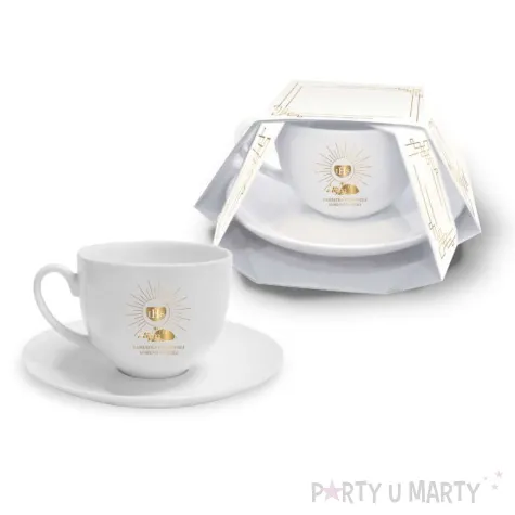 zestaw filizanka ze spodkiem pamiatka komunii swietej chleb i winogrona bgtech 220 ml