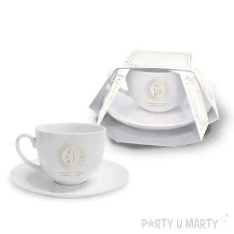 zestaw filizanka ze spodkiem pamiatka komunii swietej i golebica bgtech 220 ml