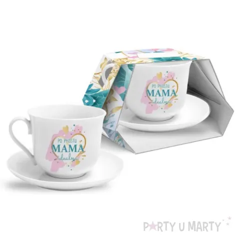 zestaw filizanka ze spodkiem po prostu mama idealna biala bgtech 400 ml