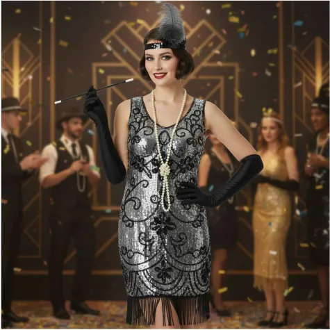 zestaw flapperka retro czarny 3 szt