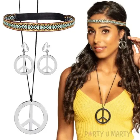 zestaw hipis opaska kolczyki naszyjnik boland