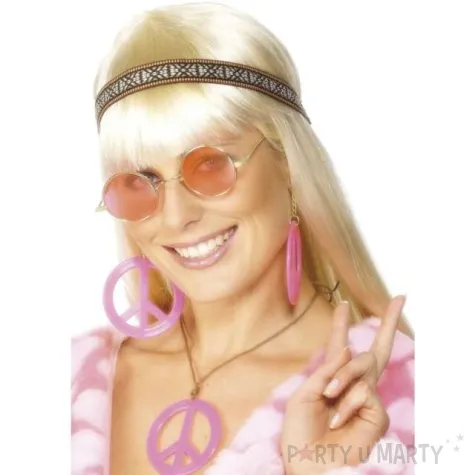 zestaw hipis opaska okulary medalion kolczyki rozowy smiffys v