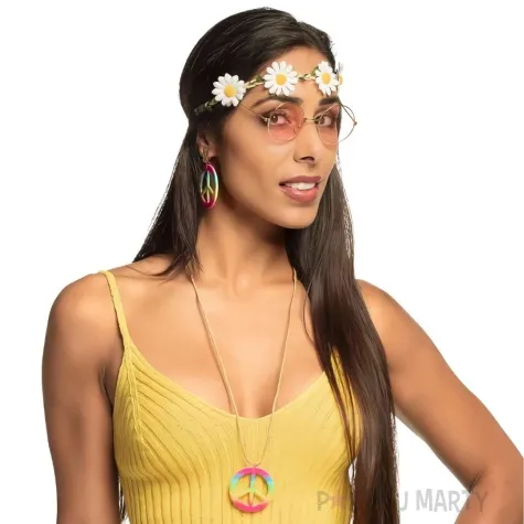 zestaw hipis opaska okulary naszyjnik kolczyki boland