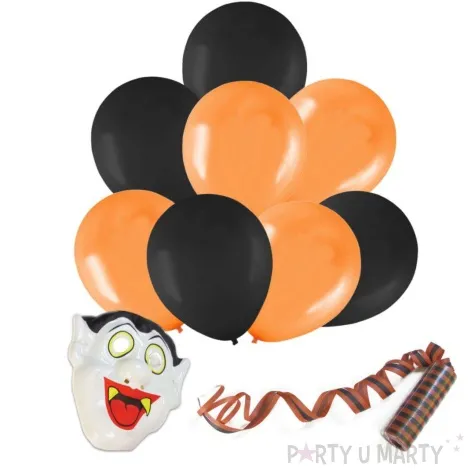zestaw imprezowe halloween maska wampira balony serpentyny arpex 10 szt