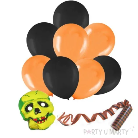 zestaw imprezowe halloween maska zombie balony serpentyny arpex 10 szt