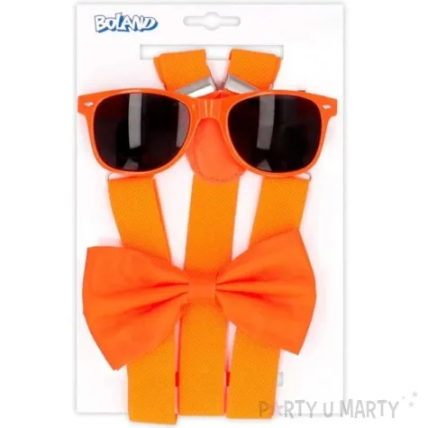 zestaw imprezowy neon okulary muszka szelki pomaranczowy boland