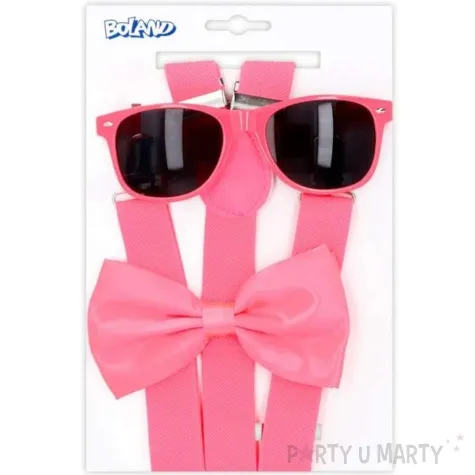 zestaw imprezowy neon okulary muszka szelki rozowy boland