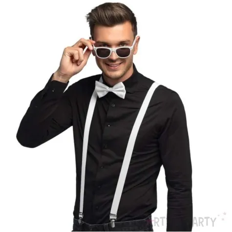 zestaw imprezowy okulary muszka szelki bialy boland