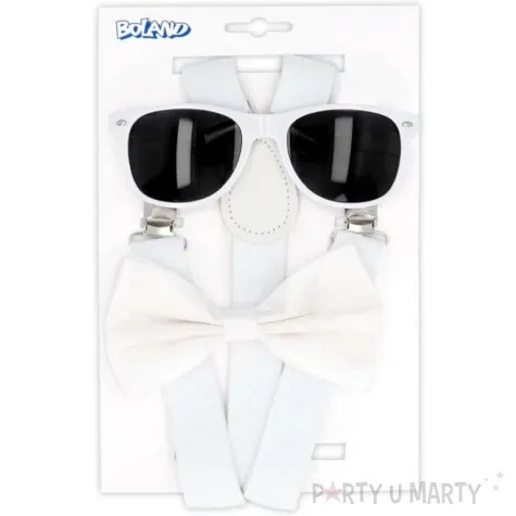 zestaw imprezowy okulary muszka szelki bialy boland