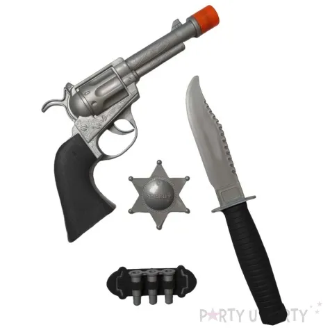 zestaw kowboj rewolwer noz odznaka czarny tropic