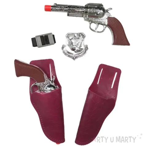 zestaw kowboj rewolwery kabury pasek i odznaka lg imports