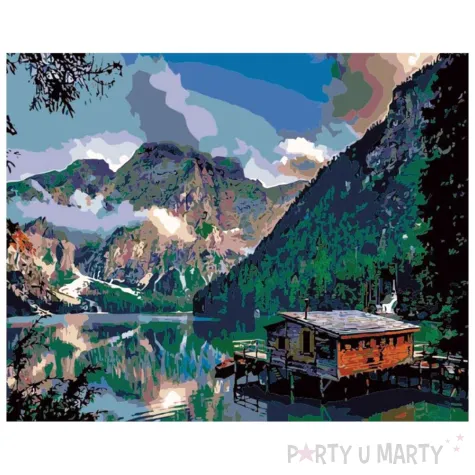 zestaw kreatywny do malowania po numerach gory przystan nad jeziorem obraz diy 50 x 40 cm