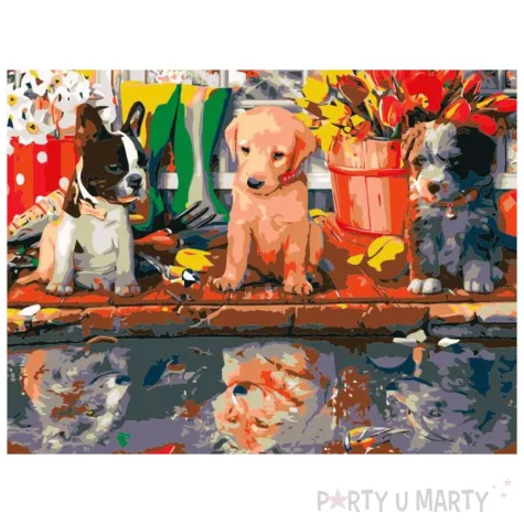 zestaw kreatywny do malowania po numerach szczeniaki obraz diy 40 x 30 cm