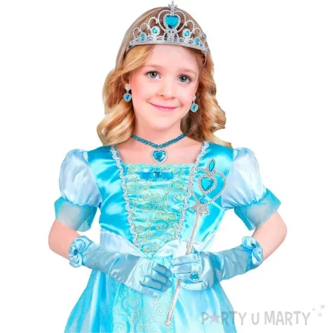 zestaw ksiezniczka rekawiczki tiara rozdzka naszyjnik i kolczyki blekitny widmann