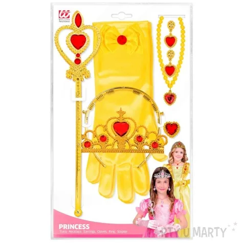 zestaw ksiezniczka rekawiczki tiara rozdzka naszyjnik i kolczyki zloty widmann