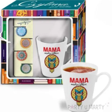 zestaw kubek zakladka magnetyczna mama madra glowa mandale bgtech 300 ml
