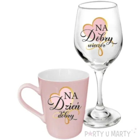 zestaw naczyn kubek i kieliszek na dzien dobry na dobry wieczor bgtech 2 szt 370 ml 220 ml