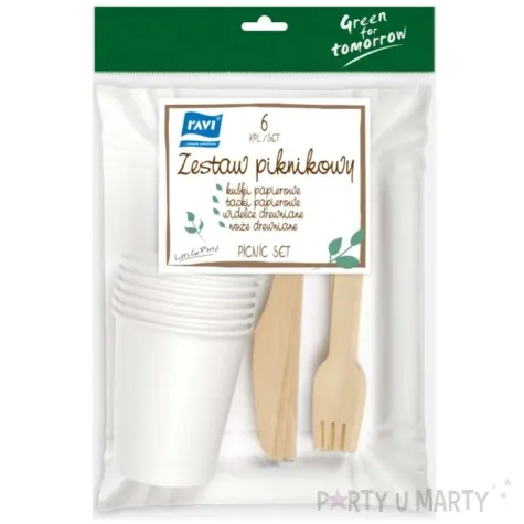 zestaw piknikowy green for tomorrow talerzyki sztucce kubeczki ravi 24 szt