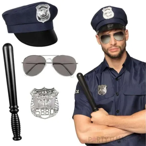 zestaw policjant czapka okulary odznaka palka boland