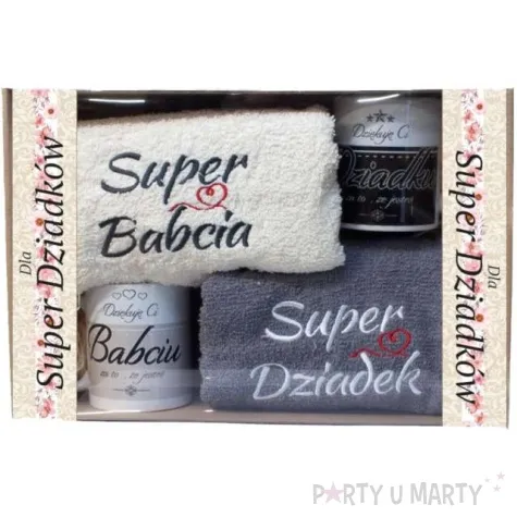 zestaw prezentowy reczniki kubki dla super babci i dziadka giftmania