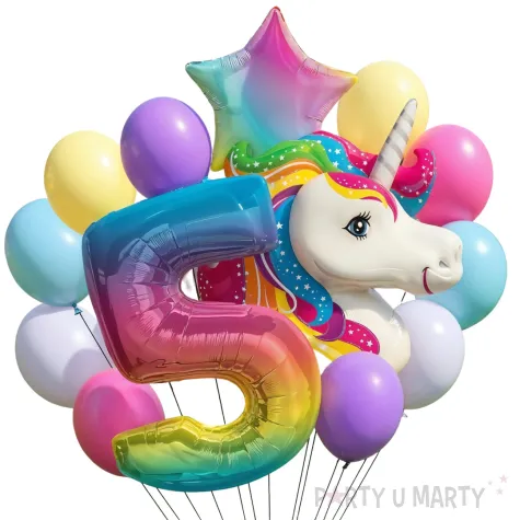 zestaw urodzinowych balonow na 5 urodziny jednorozec unicorn duzy komplet