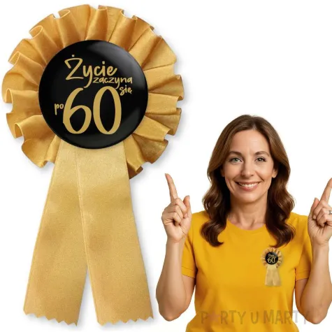 zloty kotylion na 60 urodziny zycie zaczyna sie po 60 pin przypinka odznaka glamour