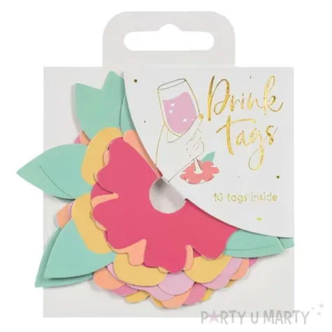 znaczniki na kieliszki kwiaty partydeco 10 szt
