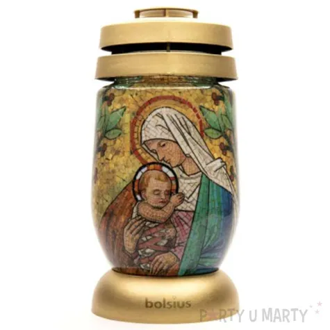 znicz lampion witraz z maryja bolsius 11x23 cm