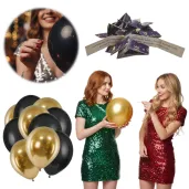 abawa na sylwestra balony z wrozbami noworocznymi zestaw czarno zlote 10 szt