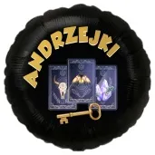 balon foliowy andrzejki wrozbita maciej i karty czarny 18 rnd