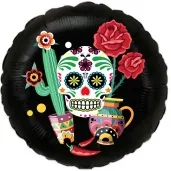 balon foliowy dia de los muertos roza czarny 18 rnd