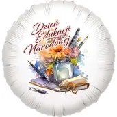 balon foliowy dzien edukacji narodowej kwiaty bialy 18 rnd