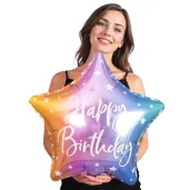 balon foliowy gwiazda happy birthday teczowy partydeco 18 5 str